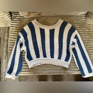 Striped Blue and White Women's knit cotton Sweater
